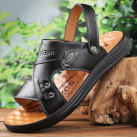 真皮牛皮男防臭夏季新款透气凉鞋软底防水休闲拖鞋外穿防滑沙滩鞋
