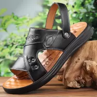 真皮牛皮男防臭夏季新款透气凉鞋软底防水休闲拖鞋外穿防滑沙滩鞋