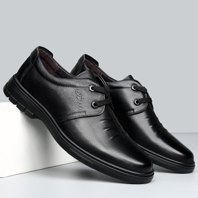 高端品质系带真皮男鞋休闲鞋头层牛皮男士皮鞋软底软皮新款单鞋男