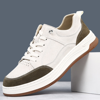 一脚蹬男鞋时尚板鞋运动休闲皮鞋厚底百搭复古拼色潮春季2025新款