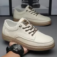 头层牛皮休闲小白鞋春季新款系带男鞋子柔软板鞋厚底简约真皮鞋男