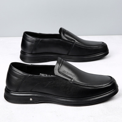 头层牛皮男鞋一脚蹬皮鞋舒适中老年爸爸鞋商务休闲鞋套脚软底男士