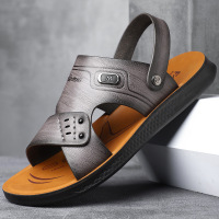 实心底凉鞋[良心国货]夏季真皮凉鞋男士软底中老年耐磨防滑沙滩