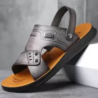 实心底凉鞋[良心国货]夏季真皮凉鞋男士软底中老年耐磨防滑沙滩