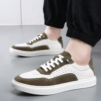 小白鞋子男2025春季新款复古板鞋男休闲运动潮流拼色系带男士皮鞋