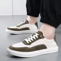 小白鞋子男2025春季新款复古板鞋男休闲运动潮流拼色系带男士皮鞋