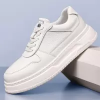 日系百搭奶fufu小白鞋男款2025年春季新款皮面复古厚底休闲板鞋子