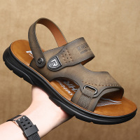 男士凉鞋男真皮沙滩鞋男厚底软皮按摩底凉拖鞋中年爸爸鞋皮凉鞋子