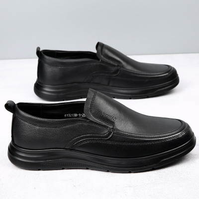 男士软底商务休闲皮鞋夏季新款一脚蹬爸爸款高端品质男鞋真皮鞋子