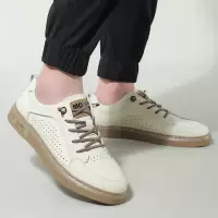 男鞋夏季新款镂空休闲鞋男士一脚蹬百搭潮流皮面运动板鞋