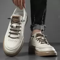 男鞋春季2025新款真皮纯牛皮小白鞋一脚蹬懒人休闲鞋男士鞋子板鞋