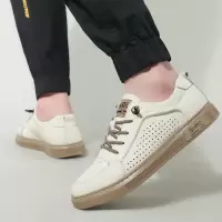 白色板鞋一脚蹬小白鞋男镂空皮鞋运动休闲真皮透气软底夏季新款潮