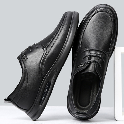 皮鞋男春秋款商务休闲男鞋男士头层羊皮软底系带真皮中老年爸爸鞋