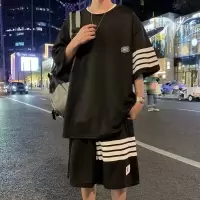 夏季新款休闲运动套装男短袖T恤潮牌五分短裤宽松港风