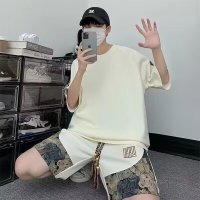 夏季新款休闲运动套装男短袖T恤潮牌五分短裤宽松港风