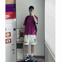 美式红色棒球短裤男夏季高街潮牌刺绣五分裤宽松直筒篮球运动裤子