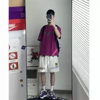 美式红色棒球短裤男夏季高街潮牌刺绣五分裤宽松直筒篮球运动裤子