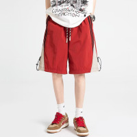 运动五分裤男女美式高街时尚潮流拼色个性抽绳款冰丝短裤