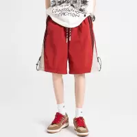 运动五分裤男女美式高街时尚潮流拼色个性抽绳款冰丝短裤