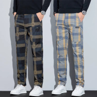 韩版格子裤子春夏六兜个性潮流弹力多口袋商务休闲裤