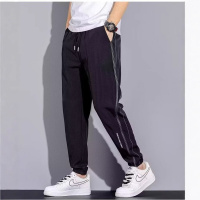 冰丝垂感美式条纹休闲裤男潮流束脚宽松大码长裤