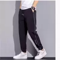 冰丝垂感美式条纹休闲裤男潮流束脚宽松大码长裤