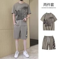 冰丝短袖T恤男士夏季新款韩版青年半袖字母运动休闲套装