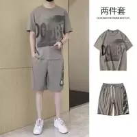 冰丝短袖T恤男士夏季新款韩版青年半袖字母运动休闲套装