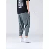 冰丝褶皱休闲裤男夏季新款宽松型束脚运动裤