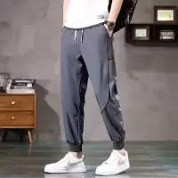 夏季冰丝男休闲裤薄款拼接个性时尚休闲九分卫裤