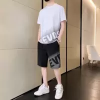 夏季新款套装青少年男渐变拼色字母圆领短休闲运动两件套