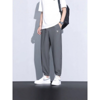 春夏新款冰丝休闲裤子男运动大码束脚裤松紧腰百搭长裤子