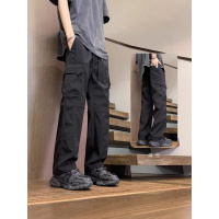 春秋季工装裤青少年宽松直筒抽绳休闲长裤子男士冲锋裤
