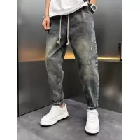 牛仔裤痞帅男士夏季薄款新款拼接水洗做旧束脚型休闲长裤