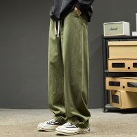 直筒工装裤男士新款美式骑兵斜痞帅宽松纯色直筒休闲长裤