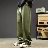 直筒工装裤男士新款美式骑兵斜痞帅宽松纯色直筒休闲长裤