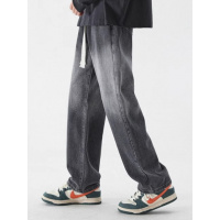 直筒抽绳牛仔裤男士春秋季款时尚美式渐变色长裤