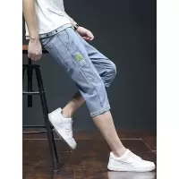 美式七分裤男士男夏季松紧腰休闲宽松直筒短裤子