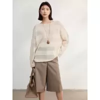 和纸纱一字领镂空针织衫女25新款慵懒条纹长袖空调罩衫春季上衣女