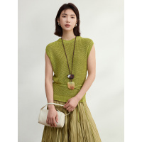 和纸纱定染小众系带无袖针织衫女春夏新款凉感镂空套头罩衫女上衣