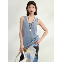 和纸纱无袖工字吊带背心女内搭新款卷边外穿U领针织打底夏季上衣