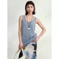 和纸纱无袖工字吊带背心女内搭新款卷边外穿U领针织打底夏季上衣