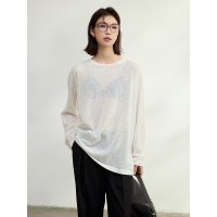 天丝亚麻宽松针织衫女微透空调衫2025春夏新款长袖T恤女防晒罩衫