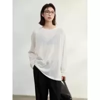 天丝亚麻宽松针织衫女微透空调衫2025春夏新款长袖T恤女防晒罩衫