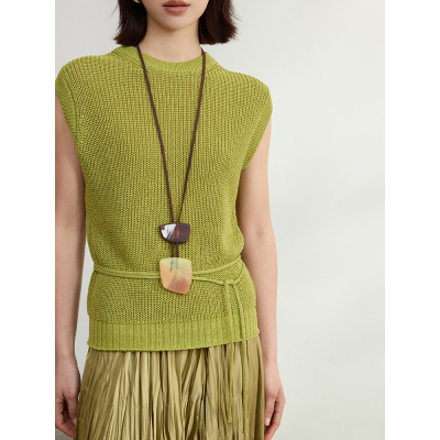 小众和纸纱镂空针织衫女2025新款内搭系带天丝无袖背心春季上衣女