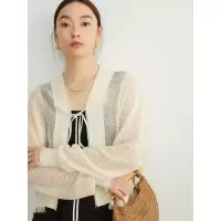 新中式 时尚镂空针织开衫25新款外搭披肩女装国风外套早春款上衣