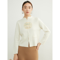 新中式 羊毛外套女装提花盘扣针织开衫25春季新款小个子国风毛衣