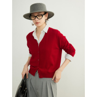 早春款 100羊毛开衫女装V领针织外套25新款显瘦毛衣长袖外穿上衣