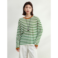 欧货小众C细羊毛条纹长袖T恤女2025新款早春打底针织衫女撞色上衣