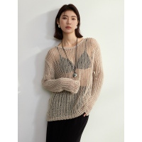 清凉亚麻镂空针织衫女防晒罩衫2025新款设计感网洞长袖宽松上衣女